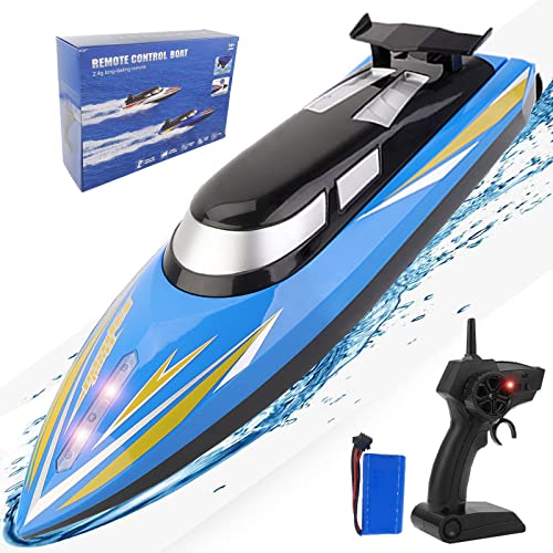 Szjjx Rc Boat With Long Battery Life, 20Mph High Speed Remote Control Boat For Pools And Lakes, 2.4Ghz Large Fast Electric Racing Boat Toys With Led Lights For Adults And Kids 40 Min Play #TOP5