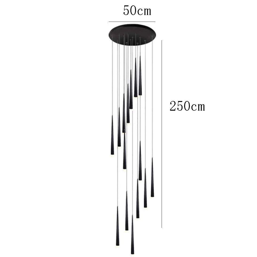 Semi-luz De Techo De Montaje Al Ras,Escaleras De Caracol De Apartamento Luz De Techo,Lámpara De Suspensión Creative Villa,15 Cabeza Loft Largo Lámpara De Sala Luz Blanca Negra 15-light