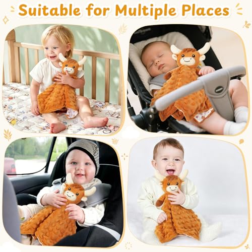 Image of Loveys for Babies,Soft Baby Security Blanket for Newborn Infant Toddler Snuggle Toy Stuffed Animal,Lovey Highland Cow Security Blankets Baby Unisex for Gifts(Highland Cow,12.2in)