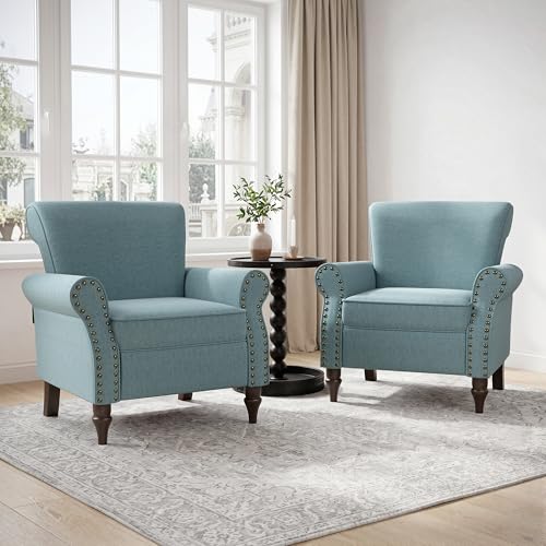 Sillón clásico tapizado azul sin reclinar