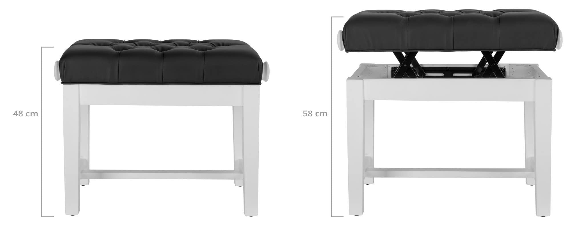 Classic Cantabile Pianobank Modell X - Festverleimte Pianobank - Schwarze Sitzfläche im Chesterfield-Stil - Höhenverstellbar von 48,5-56 cm - 4-fache Kreuz-Mechanik - Weiß Matt