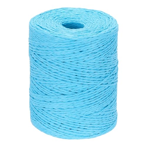 Image of PATIKIL Natural Cotton Raffia Yarn 328 Yard, Crochet Raffia Paper Ribbon for DIY Sun Hat Beach Bag Crochet Yarn Wrapping Knitting, Lake Blue