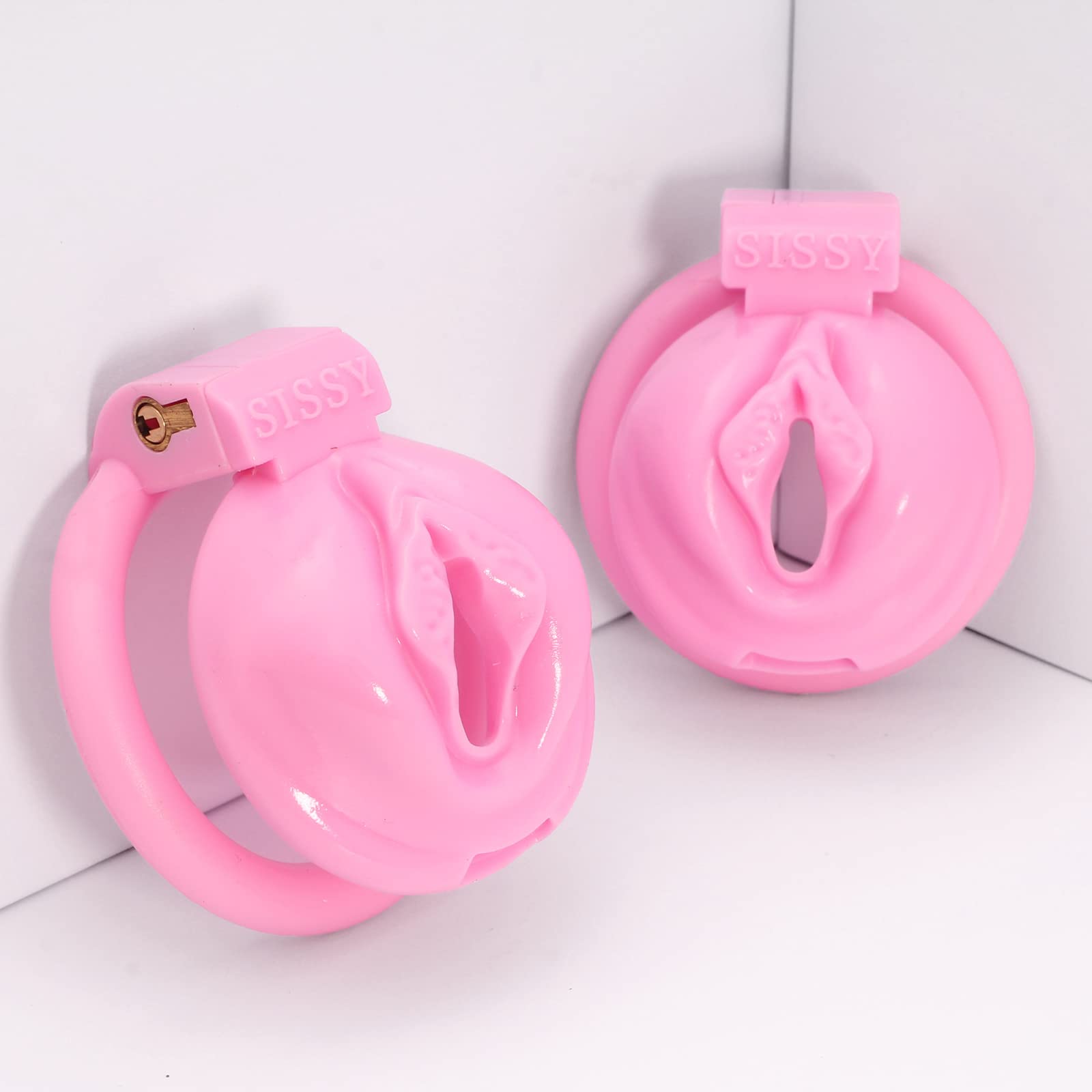 Sissy Cage Chastetée avec 4 Anneaux Différents Cage de Chasteté en Résine avec Serrures Dissimulées pour Immobiliser le Pénis d'un Homme Chastity Cage Sex Toys Légère Ceintures de Chasteté (Pink-A,L)