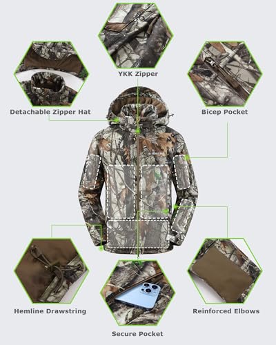 Venustas Men’s Heated Hunting Jacket with Battery, Heat Up to 20HRS, Rechargeable Heated Camo Jacket, Cold Weather Hunting4