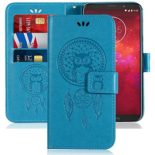 Moto Z3 Case, Moto Z3 Play Case, Booceicd [Wrist Strap] Luxury PU Leather Wallet Flip Protective Phone Case Cover with Card Slots and Stand for Motorola Moto Z3 Play (Blue)
