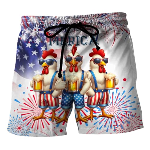 V-DECORPARKS Funny Chicken Mens Swim Trunks - Rooster Swimming Trunk for Men - Beach Shorts, Mens Swim Shorts 35