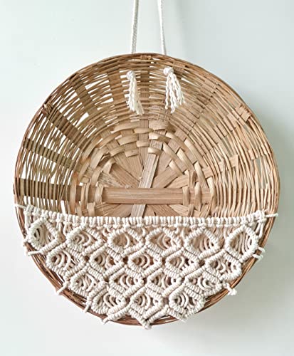 Image of Zippy Flora Tulip Macrame Cotton Basket for Decor, 11 Inch Diameter (Off-White) | Handmade Decorative Storage Basket | Stylish Organizer for Home, Living Room, Bedroom & Table Decor