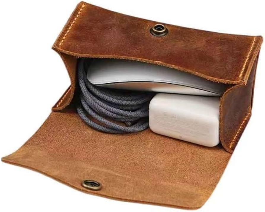 Amazon.co.jp: レザー 充電器ケース 小型 本革 充電器ポーチ 収納