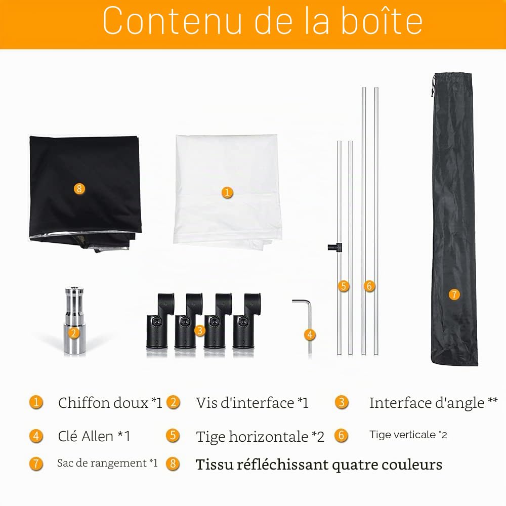 AMBITFUL 60 x 90 cm, Sun Scrim Large 5-en-1 Diffuseur Réflecteur Noir Argent Or Blanc Cadre en Alliage d'Aluminium pour Photographie