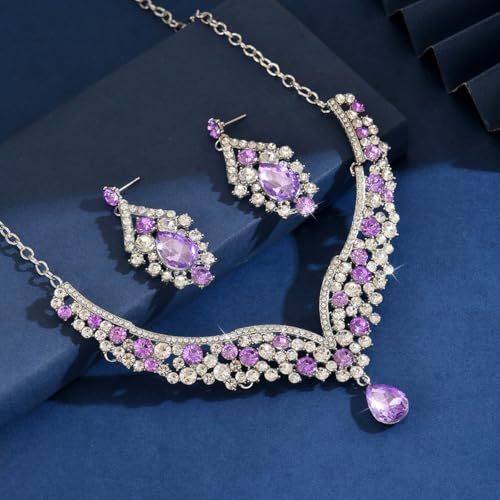 Image of Shning Diva Fashion Stylish Crystal Jewelllery Set for Women | Statement Necklace with Matching Teardrop Earrings | Luxury Elegant Wedding Party Choker Jewelry