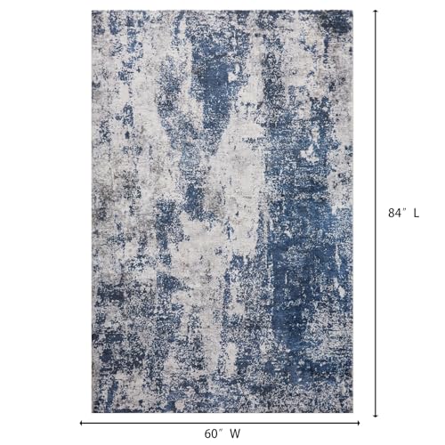 Area Rug Living Room Rugs: 5x7 Large Soft Indoor Carpet Modern Abstract Decor Rug with Non Slip Rubber Backing for Under Dining Table Nursery Home Office Bedroom Blue