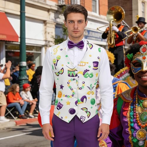 Image of GRAJTCIN Men's Festive Costume Adult Mardi Gras Vest 3D-Print St Patrick's Day Suit Independence Day Waistcoats