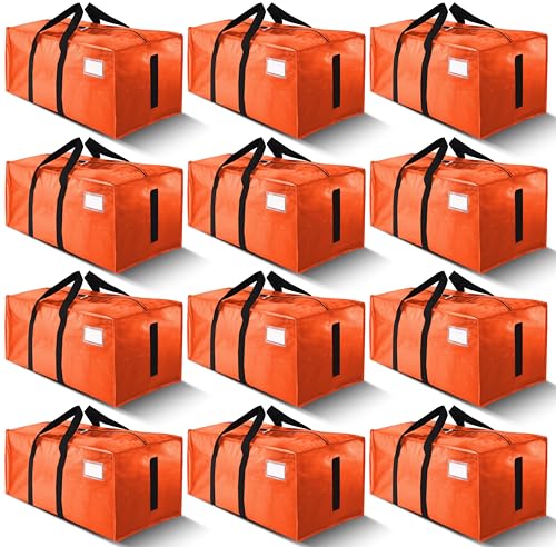 Image of HOMESURE Supports 200lbs Heavy Duty Moving Bags - Strong Zipper & Wrap-Around Handles - Water-Resistant Storage Totes, Durable Alternative to Moving Boxes - 12 Pack - Orange