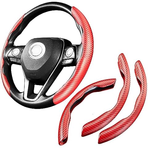 WSSROGY 3 Pack Carbon Fiber Car Steering Wheel Cover, Anti-Skid Segmented Steering Wheel Protector, Butterfly Steering Wheel Cover, Universal for 99 Car Wheel Cover Protector (Red) Cover
