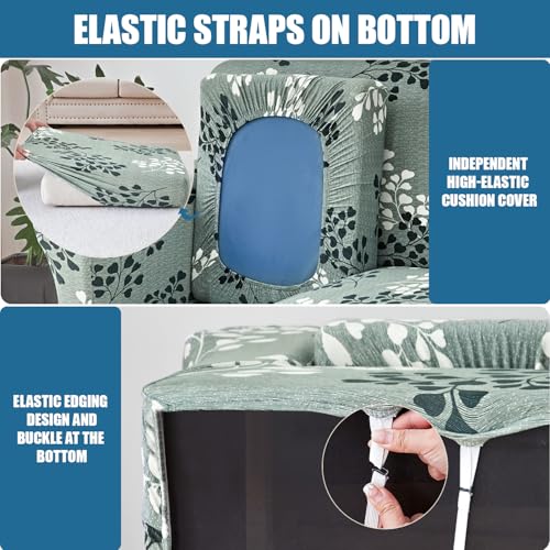 JQinHome 6 Piece Stretch Sofa Cover Printed Couch Cover, Floral Pattern Sofa Slipcover with 3 Separate Cushion Cover, Washable Furniture Protector for Living Room(Sofa,Flowers) - Image 5