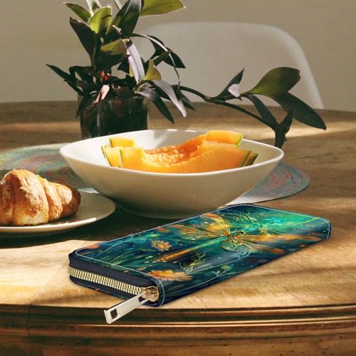 Image of Women's Wallets,Credit Card Holder Money Leather Long Wallet with Wristlet,Large Capacity with Zip-Around Phone Purse for Women Ladies Girls,Sparkly Dragonfly