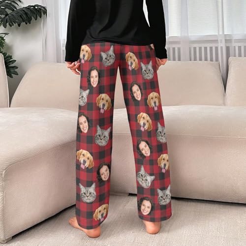 Custom Pet Photo Pajama Pants for Men Women,Personalized Dog Cat Face Print PJ Bottoms for Family Christmas3