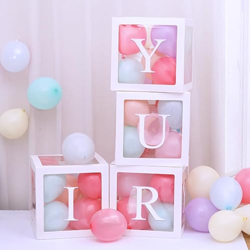 FAMULIA バルーンボックス 風船付 アルファベット英字26個 誕生日 イベント 装飾 飾り付け ディスプレイ 小道具 撮影 推し活 (balloon box(白、風船macaronmix付)) 30cm 4箱