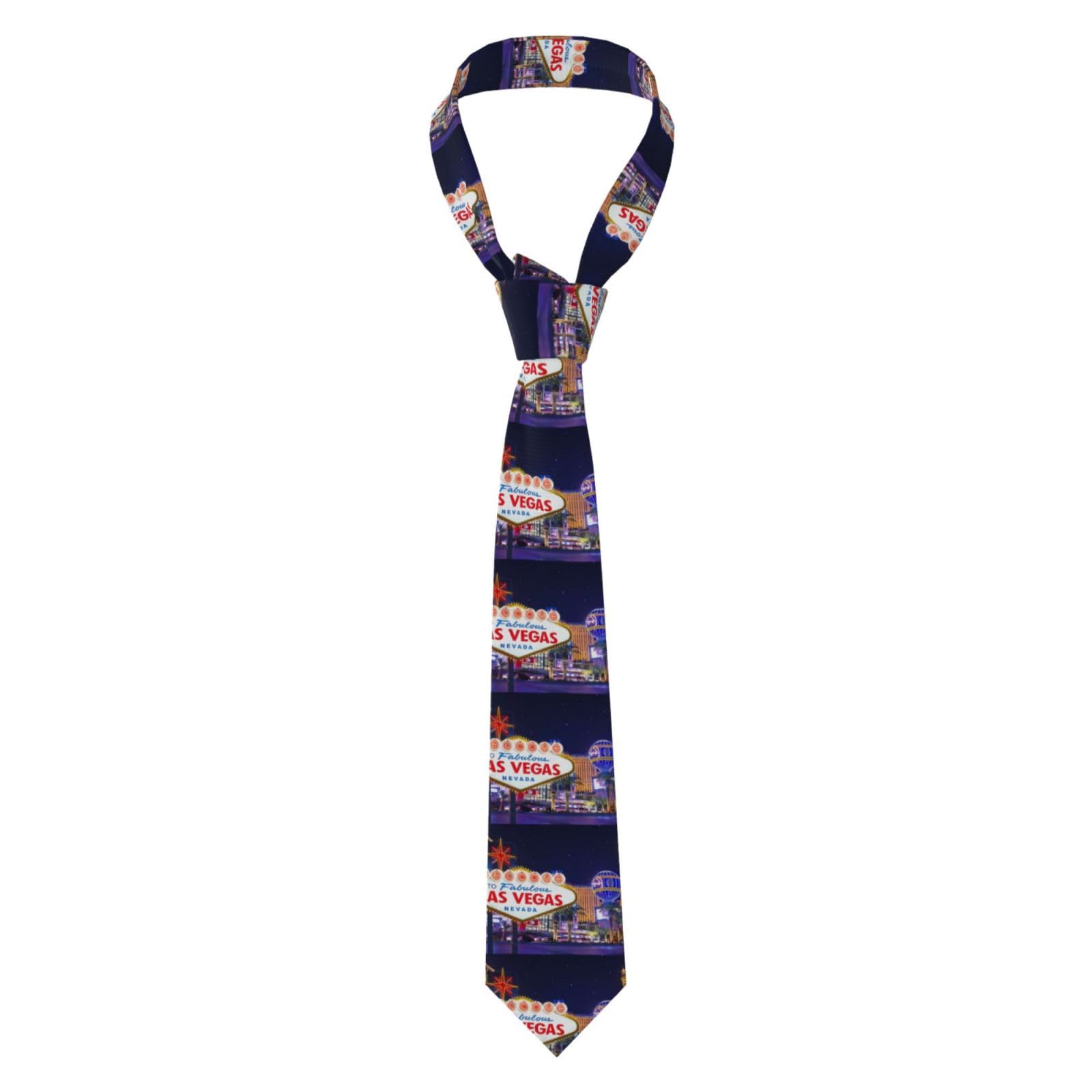 Whjshop Men's Black Las Vegas Night City Printing Necktie Soft & Comfortable, Non-Deforming, Fade-Resistant, Durable (57X3.1 Inch)