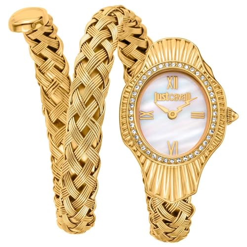 Just Cavalli Montre pour Femme, boîtier doré, Cadran Blanc MOP, Bracelet en métal doré, 2...