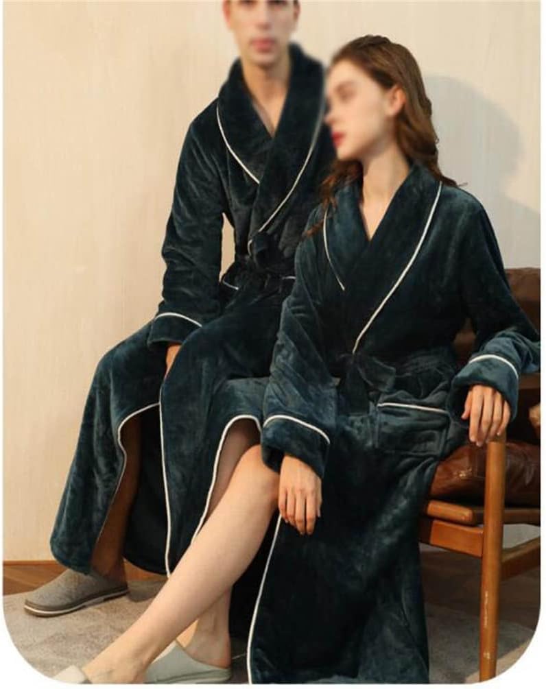 Warm Flannel Bathrobe Ankle Length Coral Fleece Bath Robes Women Soft Dressing Gown Men Winter Super Long Thick