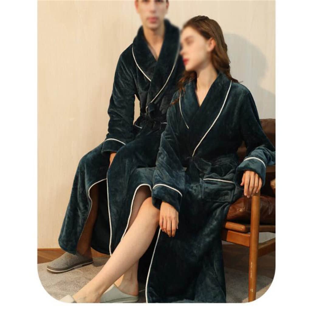 Warm Flannel Bathrobe Ankle Length Coral Fleece Bath Robes Women Soft Dressing Gown Men Winter Super Long Thick(3XL code)