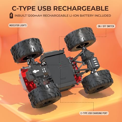 Image of Mirana 2WD RC Car for Kids | High-Speed ATV Remote & App-Controlled Rock Crawler | USB Rechargeable Offroad Monster Truck with Bluetooth Speakers & RGB Lights | for Boys & Girls (Red, Trailblazer)
