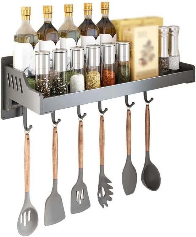 Metalfor Kitchen - Especiero montado en la pared de 35 cm y 60 cm, incluye ganchos para colgar condimentos, almacenamiento eficiente para especias para un fácil acceso