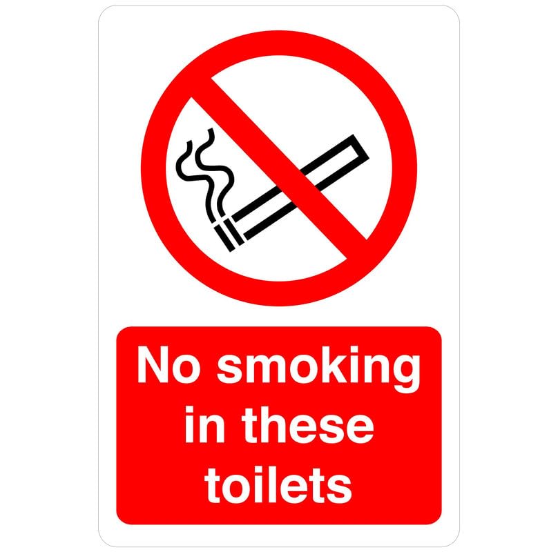 No smoking in these toilets safety sign- 1.2mm Rigid plastic for indoor/outdoor usage (400mm x 300mm) Viewing Distance within 14m.