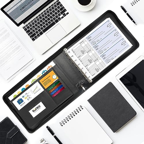 SUNEE Zippered Business Checkbook Binder 7 Ring 1 Inch with Zipper for Business Checks (9" x 13"), PU Leather 7 Ring Check Binder for Business Checks Holds 600 Checks Capacity for Executive Supplies - Thumbnail 6