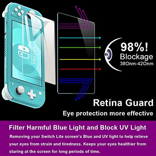 【4 Pack 】 Screen Protector for Nintendo Switch Lite Including 2Pcs Anti-Scratch Tempered Glass + 2Pcs Anti-Blue and UV Light Eye Protection Screen Protector
