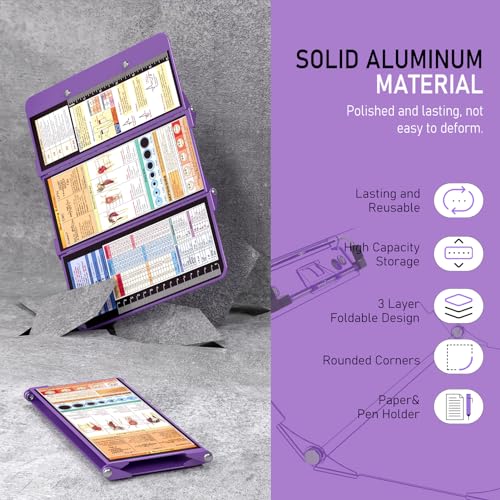 Image of Nursing Clipboard Foldable, Foldable Clipboard w /Nursing Edition Medical Charts, 3 Layers Aluminum, Nurse Clip Board w /Low Profile Clip&Pen Clip for Students, Nurses and Doctors, Purple