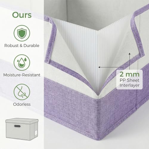 Image of PRANDOM Storage Bins with Lids [3-Pack] Linen Fabric Foldable Storage Boxes Organizer Containers Baskets Cube with Cover for Bedroom Closet Office Purple&White（11.4X8.6X6.7