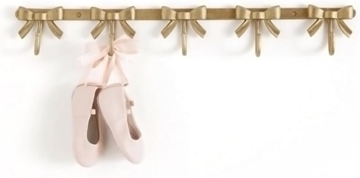 Gold Bow Hook Rustic Coat Rack Wall Hooks,Metal Decorative Hook Wall Mounted Bow Coat Hooks for Home Kitchen Bathroom Office (Gold, 5 Hooks)