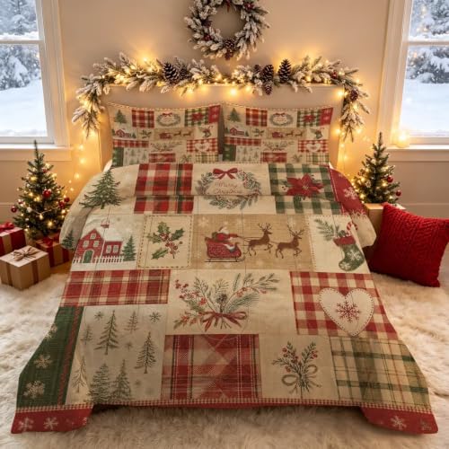 FUYEUN 3 Pcs King Christmas Comforter Set, Beige...