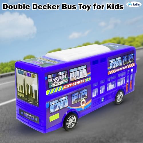 Image of FunBlast Double Decker Bus Toy for Kids - Pull Back Vehicle Toy, Push & Go Toy Bus for Boys & Girls Age 3+, Fun Birthday Gift for Kids (Blue)