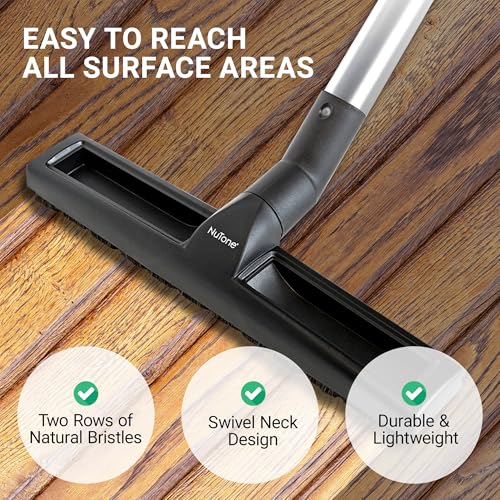 Image of Drainvac Broan-NuTone CT157B Hard Floor Brush - Central Vacuum Accessories, Extra Wide 14-Inch Brush, Swivel Neck Design, Natural Bristles, Dual Rubber Wheels, Fits Regular Wands with Button Lock