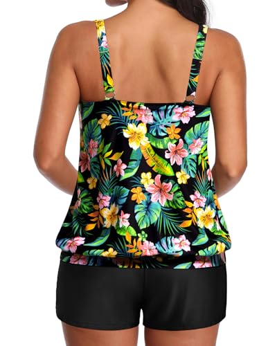 Image of Aqua Eve Two Piece Women's Tankini Swimsuits Blouson Swim Tank Top with Shorts Modest Bathing Suits