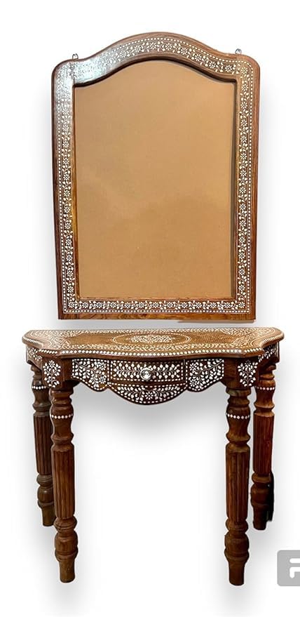 MUSKAN ARTS Solid Wooden Handcraft Dressing Tabel Foldabel Beautiful Royal Look Design for Living Room, Bedroom, Hotel & Home, Brown Finish, (91.4D x 91.4W x 155.4H CM)