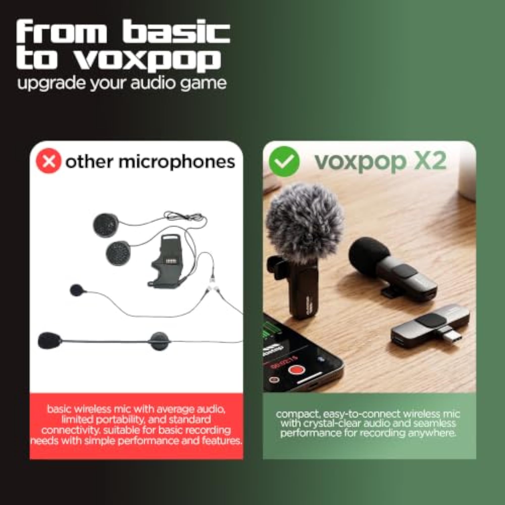 Voxpop V2 Dual Wireless Microphone with Noise Reduction
