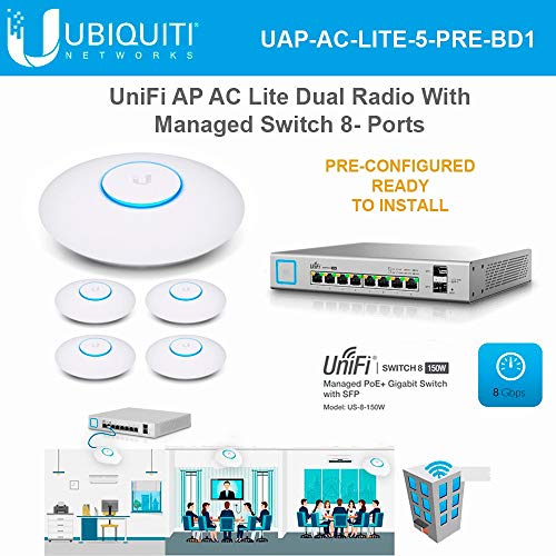AP-AC-LITE US Access Point Dual Band 11ac 5 pacotes pré-configurados com US-8-150W gerenciado Switch