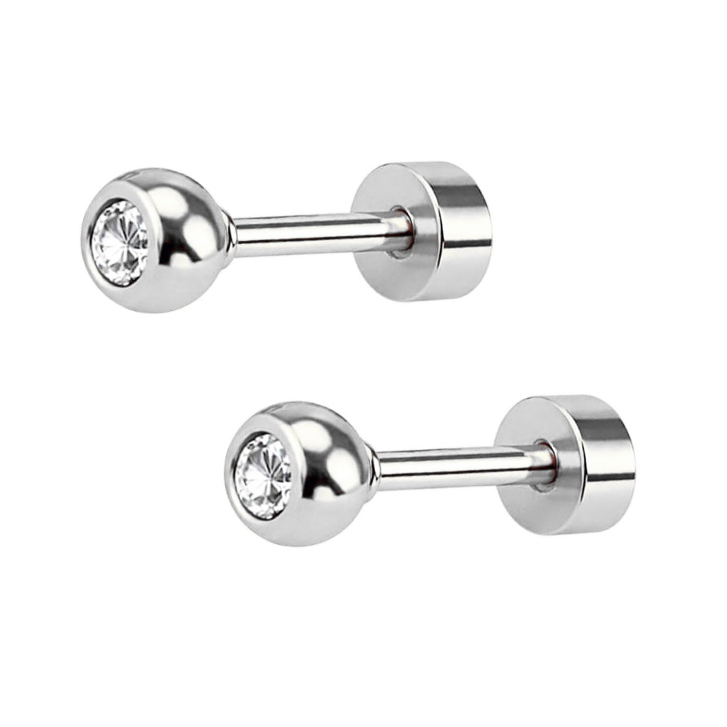 vama FASHIONS 5mm 18K Sliver Plated Stainless Steel Anti Tarnish White Stone barbell Katori stud earring Cartilage Piercing Ear Studs Hypoallergenic Lightweight Earrings for Men & Boys-picture-27
