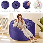 HABUTWAY Bean Bag Chair 3Ft Luxurious Velvet Ultra Soft Fur with High Rebound Memory Foam Bean Bag Chairs for Adults Plush Lazy Sofa with Fluffy Removable Sponge 3' (Purple) - Image 5