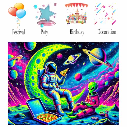 Image of Nuxovilar Neon Astronaut Wall Tapestry Polyester 78.74x59.05 In | Glow Poster Trippy Wall Art Space Decor UV Backdrop Bedroom Game Room Lounge Space Room Area (Astronaut Motif)