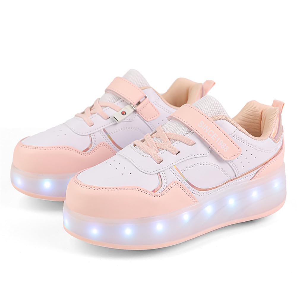 Mateju Enfants Chaussures à roulettes Filles Garçons Chaussures de Skateboard 4 Roues Réglables, Basket Patins à roulettes, Qui Brille Multifonctions Extérieur Chaussures de Sport