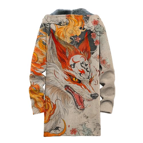 MARSVOVO Long Hooded Cardigan Men Lined Fleece Fashion Graphic Coat Fall And Winter Loose Casual Warm Hooded Jacket - Image 3