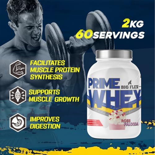 Image of Bigflex Prime Whey Protein 2Kg ROSE FALOODA | 24g Protein Per Serving | 5.3g BCAA | No Added Sugar | Faster Muscle Recovery & Improved Strength 60 Servings.