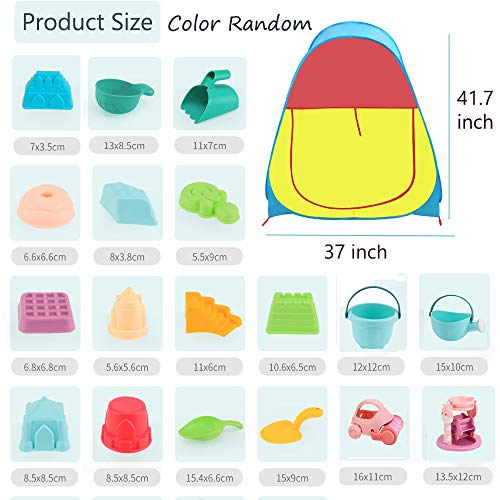image for ISKYDRAW 27pcs Kids Beach Sand Toys Set with Pop Up Play Tent, Colorfu