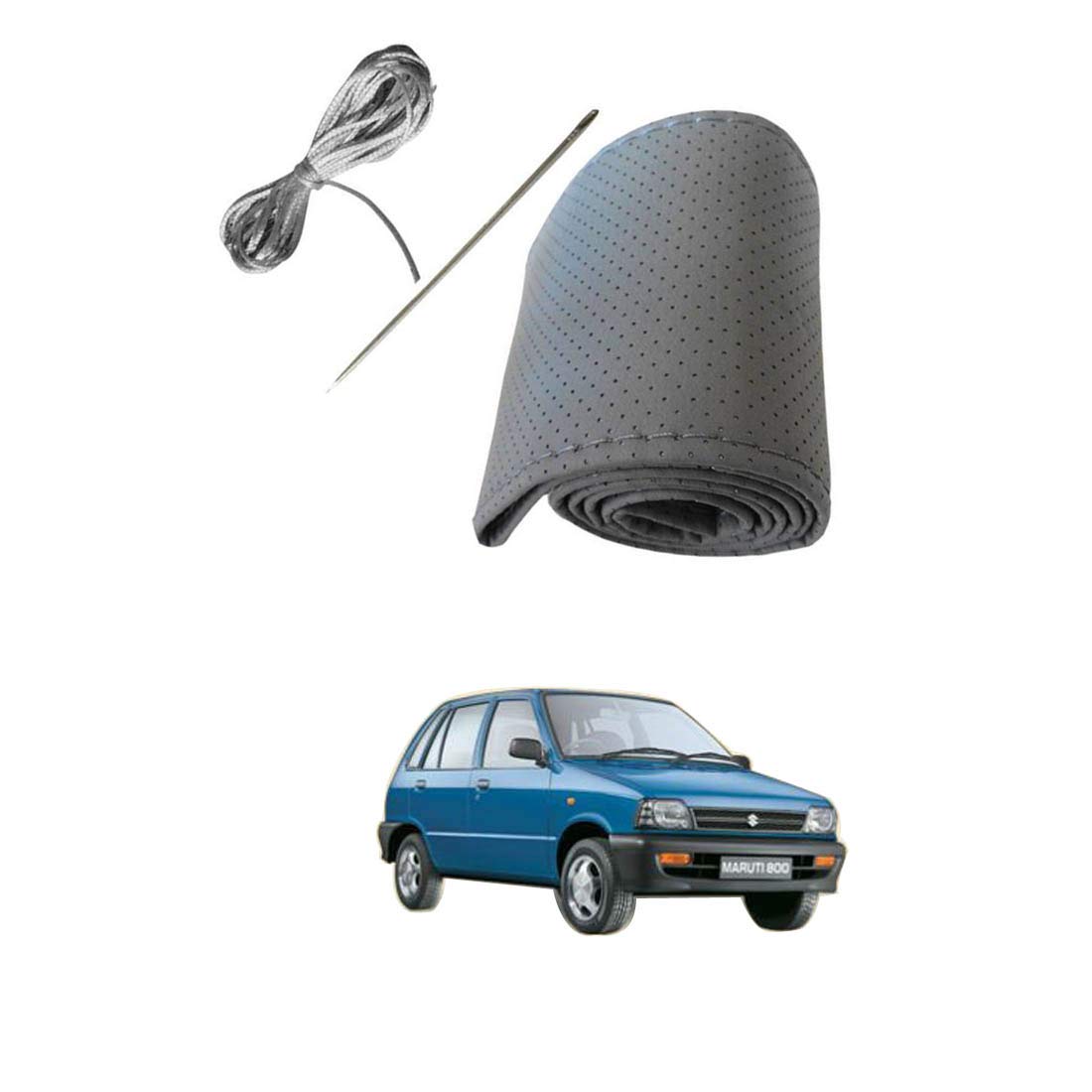 Grey Stiched Steering Leather Luxury Super Fiber Non-Slip Steering Wheel Cover for Maruti 800-image-15