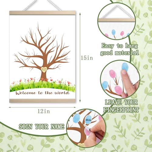 Image of Gender Reveal Decorations Fingerprint Tree Canvas Paintings Decor Gifts Ideas - Baby Party Supplies - Boy and Girl Gender Guess Game - Thumbprint Hanging Paintings